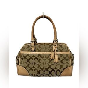 Coach Signature Hampton Satchel Jacquard Tan & Brown 8K05 hangtag Vintage 2005
